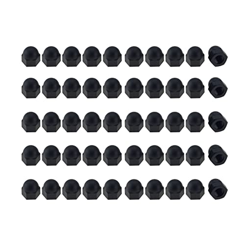 M12 Cap Nuts, 50 Pcs Black Nylon Acorn Dome Head Hex Nuts, Thread Bolt Caps Nuts, Protector Covers for Screws Bolts