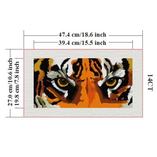 Image of Stamped Cross Stitch Kits Full Range of DIY Needlepoint for Adult Beginners Tiger Pattern, for Gift and Home Decor 14CT 2 Strands 18.5x10.6 inch