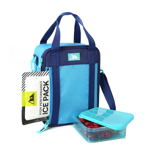 Image of Arctic Zone Urban Kids Lunch Box Combo with Ice Pack and Strap, True Blue | Kids lunch box with reusable gel ice pack and sandwich container, 2 compartment insulated cooler for school or travel lunch
