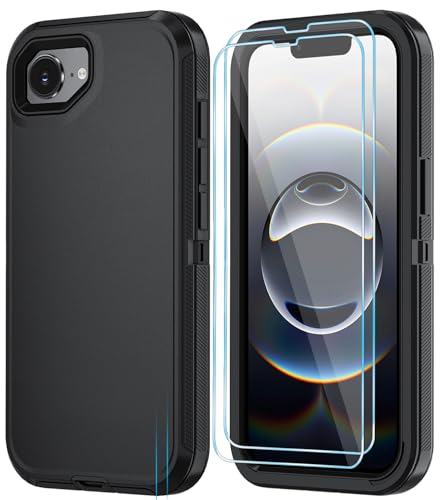ouyncase Phone Case for iPhone 16e Case with HD Screen Protector, Heavy Duty Shockproof & DustProof & Dropproof 3-Layer Cover Phone Case for iPhone 16e,Black