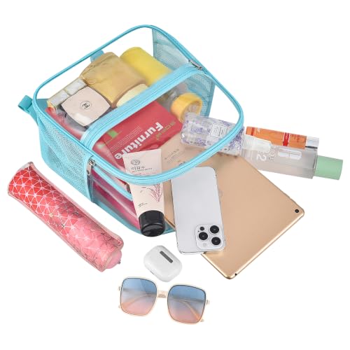Image of Busiuw Clear Backpack for Stadium Events 12x12x6 Mini Small Sports Fan Backpacks with Front Pocket for Concert Sport Events Work Travel(Aqua)