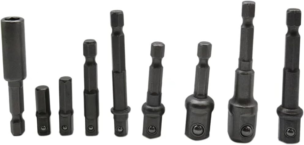 9-Pieces Hex Shank Socket Adaptor with Magnetic Bit Holder Socket Adapter Set Hex Shank Electric Impact Driver Drill