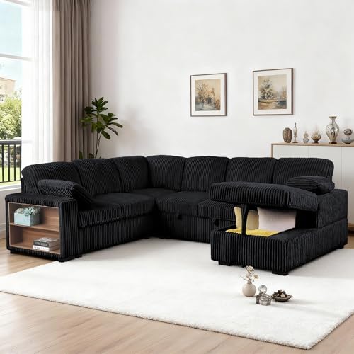 Image of ERYE 117-Inch Oversized U-Shaped Sleeper Sectional Sofabed, U Shaped Pull Out Sleeper Couch Corner Convertible Sectional Sofa Bed with Right Facing Storage Chaise for Living Room
