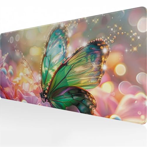 Zuooyi Gaming Mouse Mat XXL Large Mouse Pad 23.6x11.8x0.08 inch Long Mousepad Extended Large Desk Pad with Non-Slip Base and Stitched Edge for PC, Laptop, Game, Home (Green Butterfly)