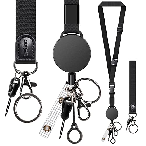 Heavy Duty Retractable Lanyard and Wrist Lanyards, Quick Release Buckle and Safety Breakaway Neck Lanyards, Adjustable Strap for Keychains, Badge Holder, Student, Offices, Staff, Employees