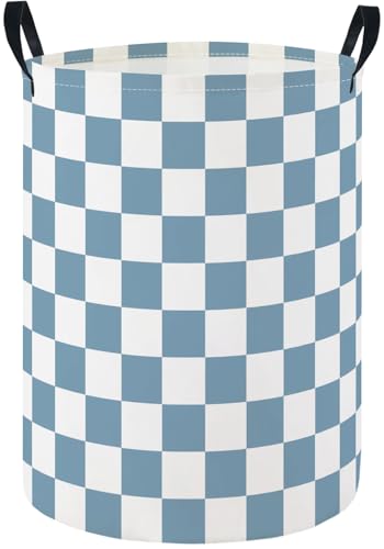 Image of Baby Laundry Hamper Basket Baby Hamper for Nursery Boy and Girl Cute Storage Bin Organizer Boho Room Decor(Blue Checkered)