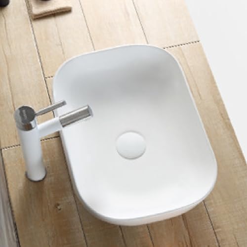 Lavabo rectangular para baño, fácil de instalar, sobre el mostrador, moderno y simple, para apartamentos pequeños, hogar, hotel, restaurante, caravana, bar, balcón (blanco, D 45.5