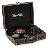 Audizio RP114W Tocadiscos de Vinilo Estilo Retro con Altavoces, Adaptador para 3 Velocidades (33/45/78 RPM), Entrada AUX y Salida RCA – Color Madera Ideal para Casa, Música Ambiente o Regalar