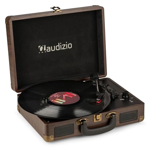 Audizio RP114W Tocadiscos de Vinilo Estilo Retro con Altavoces, Adaptador para 3 Velocidades (33/45/78 RPM), Entrada AUX y Salida RCA – Color Madera Ideal para Casa, Música Ambiente o Regalar