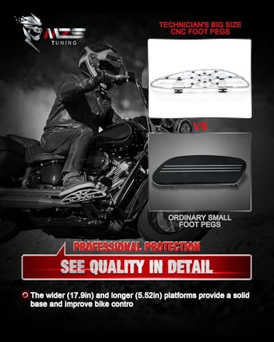 Image of MZS Motorcycle Floorboards Passenger Driver, Touring Footboards Set Wide Foot Pegs Board Pedal Stretched Chrome Compatible with Electra Street Glide Road King Ultra Glide Limited Trike Softail FLD