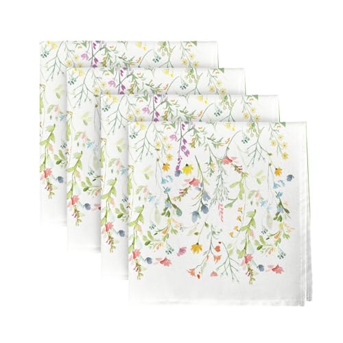Horaldaily Spring Summer Cloth Napkins 18 x 18 Inch, Seasonal Cute Watercolor Floral Flowers Party Dinner Decoration Washable Napkins Set of 4