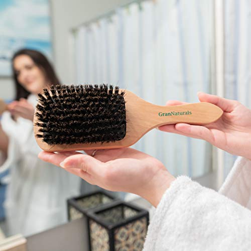 Grannaturals Boar Bristle Smoothing Hair Brush For Women And Men - Medium/Soft Bristles - Natural Wooden Large Flat Square Paddle Hairbrush For Fine, Thin, Straight, Long, Or Short Hair #TOP6