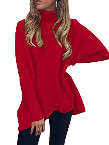 Image of ANRABESS Womens Casual Fall Sweater Turtleneck High Neck Batwing Sleeve Oversized Sweater Dress