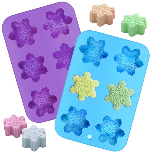 Silicone Stampi Fiocco di Neve, 2PCS Stampo Sapone in Silicone Sapone Fiocco di Neve, Stampo per Candele Fiocchi di Neve, Torta di Cioccolato Pudding Jelly Soap Muffin Vassoi