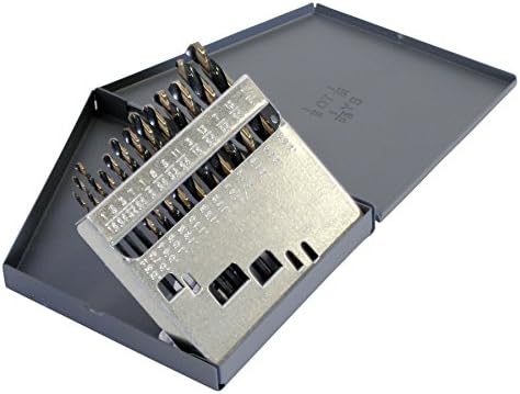 Cle-line C18126 Style 1876 135° High Speed Steel Heavy-Duty Mechanics Length Drill Set, Black and Gold Finish, 1/16" - 1/4" Finish, 13 Pieces
