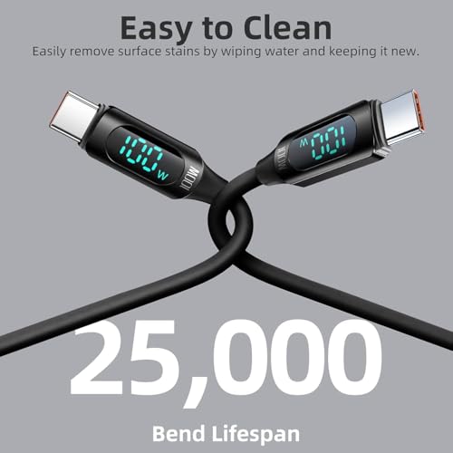 Image of iFAST Digital Display 100W Type-C to Type-C Fast Charging Data Cable | 480Mbps Data Transfer Speed | Compatible With MacBook, iPad, Galaxy, Pixel, Switch (2 Metre, Silicon, Black)