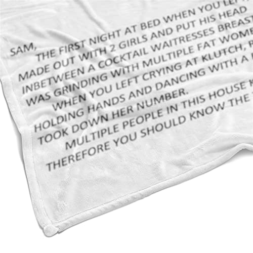 Lament Configuration Sam's Note Jersey Shore, Anonymous Letter To Sammi Throw Blanket For Women Men Girls Boys Couch Sofa Bed Decor 60" X 50" (150Cm X 130Cm) #TOP3
