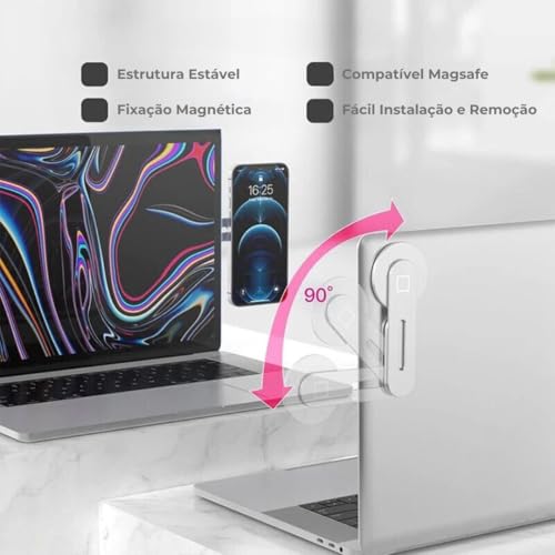 Suporte Magnético de Celular para Laptop - Ajustável, Dobrável, Portátil, Compatível com todos os ti