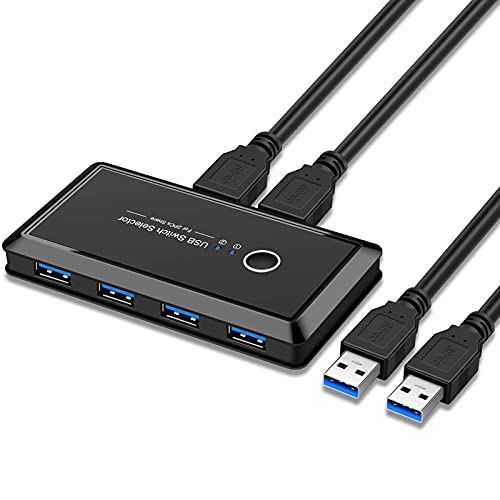 USB 3.0 Switch Selector USB Switcher for 2 Computers Sharing 4 Peripheral USB Devices, KVM Switch for Keyboard Mouse Printer Scanner, with 2 USB 3.0 Cable