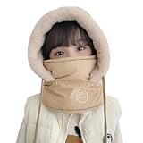 [SLINX] キッズ 目出し帽子 子供 帽子 キャップ マフラー 2WAY ネックウォーマー マスク 耳あて 可愛い キッズ ３～10歳 キッズキャップ あったか 防寒 秋冬 散歩 通園通学 DM42 (JP, アルファベット, Free Size, カーキ)