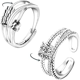 Emibele Fidget Anxiety Ring for Women, Stress Relief Rings with Spinner to My Daughter Fidget Ring Open Adjustable Swivel Ring Set Fidget Jewelry Gift for Women Girls