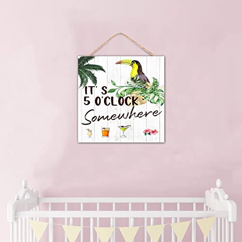 Panneau mural en bois 30,5x30,5 cm rustique It's 5 O'Clock Somewhere