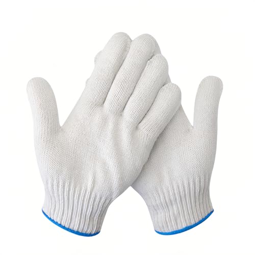COOBL 10 Pairs White Cotton Gloves for Gardening & Household, Adult knitted safety work gloves for men and women, Anti-Slip Seamless Reusable Machine Washable, L size - Thumbnail 7