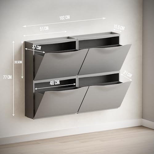 Image of Amazon Basics Stackable Wall Mount Storage Organizer - 4 Tier, Polypropylene Storage for Shoes, Toys, Books, Closet & Entryway, Multi-Purpose (102L x 15.5W x 77H cm), Grey