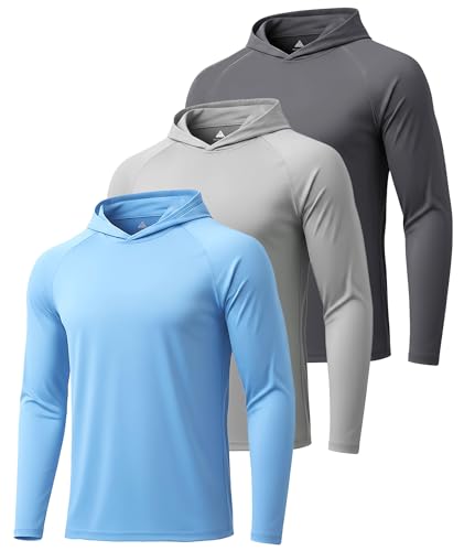 ZITY Sun Hoodie Mens Hooded UPF 50+ Long Sleeve UV Protection Shirts for Men Fishing Shirts for Men with Hood Mens Shirts 3 Pack