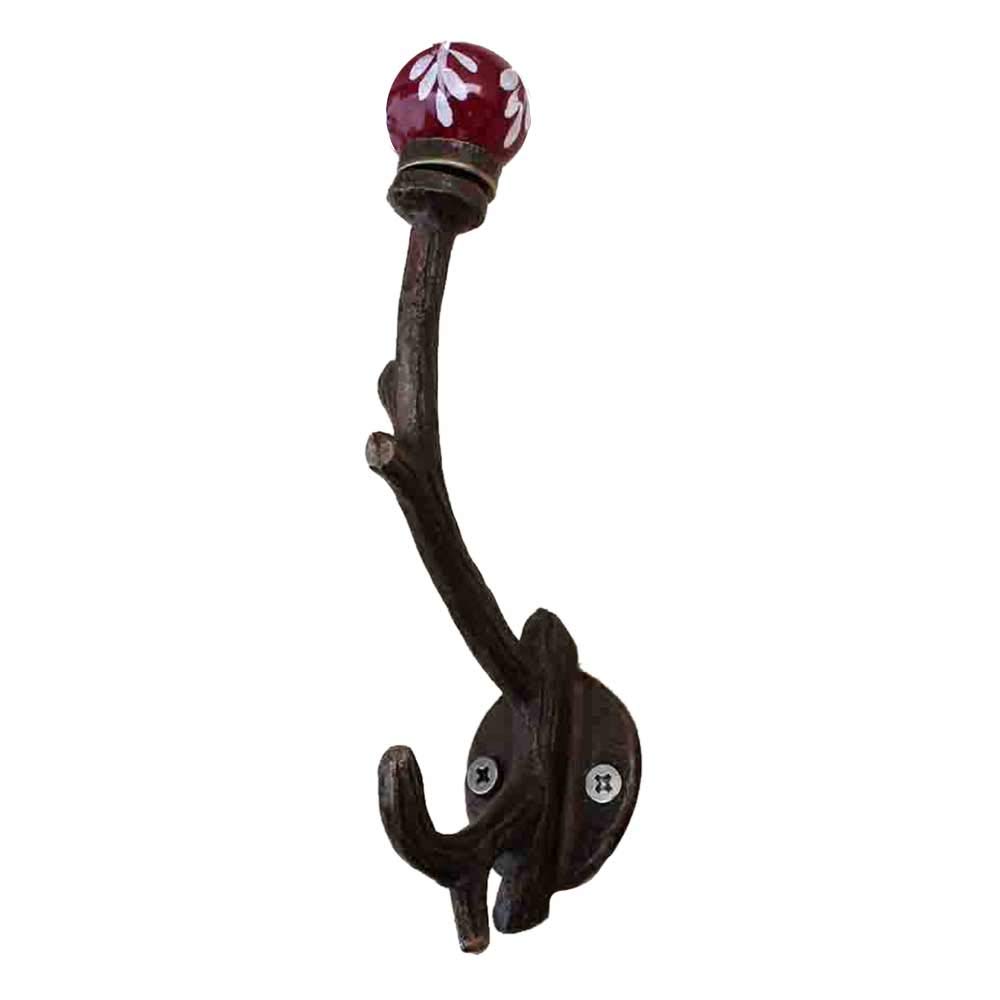 Indian-Shelf Iron Wall Hangers- Cherry Wall Hooks- Floral Wall Hangings- Wall Hanging for Kitchen- Key Hooks- Self Adhesive Key Holder for Wall- Cloth Hanger- Door Hanger- Robe Hooks- 1 Pack [5.5"]