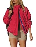 Qiaomai Womens Casual Jackets Warm Fleece Lined Windbreaker Tripper Jackets Outerwear with Pockets (Red-M)