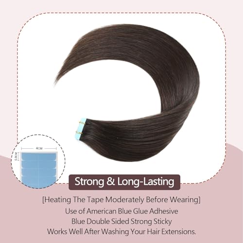 Sunya Tape in Hair Extensions Human Hair Invisible Tape Hair Extensions 14 inch Tape in Hair Extensions Dark Brown Straight Hair Extensions Tape in 40g 20pcs/Pack - Image 3
