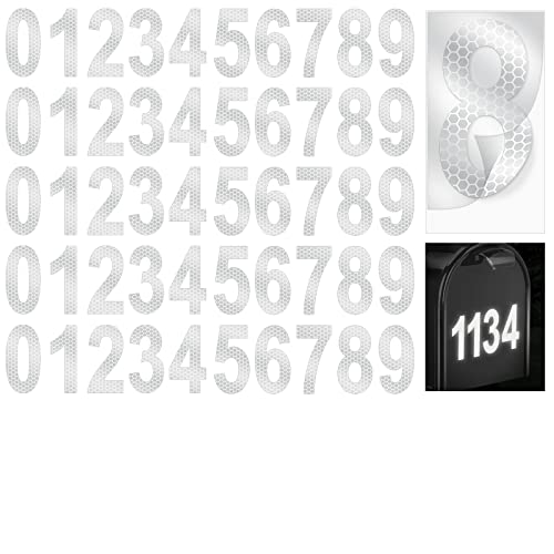 Super Reflective Mailbox Numbers Stickers | Ultra-High Reflectivity | Self-Adhesive Vinyl Stickers | 5 Sets,Total 50 Pcs | Premium Decal Die Cut & Pre-Spaced For Signs, Trucks, House, Outdoor, 2 Inch #TOP20