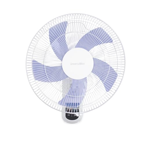 UNIVERSALBLUE Ventilador de Pared Silencioso 50 W | Control Mando a Distancia y Panel | 3 Velocidades | Temporizador | Blanco | 5 Aspas | Programable