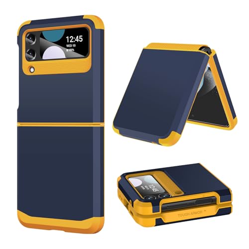 Handyhülle für Samsung Galaxy Z Flip 4 Hülle Mit Scharnierschutzmit Schutzhülle Z Flip4 Silikon PC Flip Case Militär Fallschutz Stoßfest Anti-Scratch Cover für Samsung ZFlip 4 (dunkelblau)