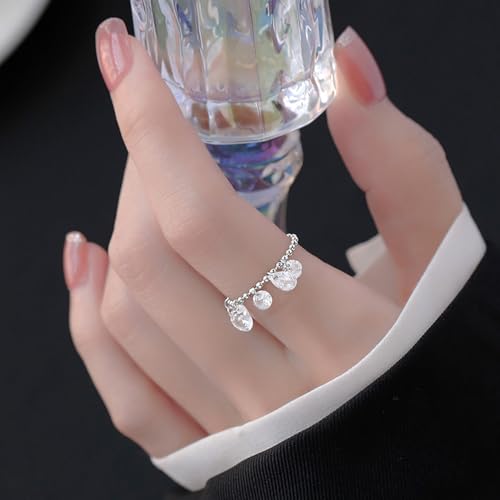 Diamond Beaded Ring for Women Crystal Solitaire Waterdrop CZ Charms Dangle Bead Ball Statement Adjustable Finger Rings Band Dainty Wedding Engagement Jewelry Gifts for Bridesmaid2