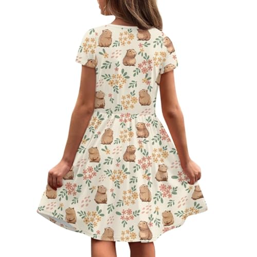 Image of Short Sleeve Dress for Girls with Pockets Cute Toddler Girl Clothes Summer 2-12