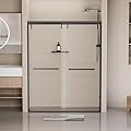 Abruzzo 48 in. W x 76 in. H Semi-Frameless Shower Door, Double Sliding Shower Door in Matte Black?5/16" (8mm) Clear Tempered Glass Shower Door with Explosion-Proof Film