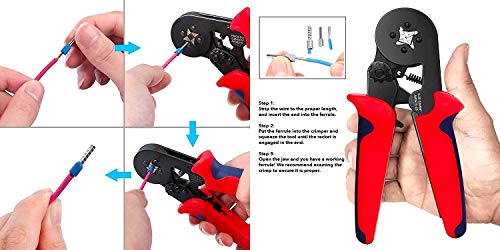 KOTTO Ferrule Wire Terminal Block Crimping Tool Plier Tool Kit Set with 860 Ferrules, Wire cutter, Storage Bag, UL Color AWG Guidelines, Industry Standard Coded Ferrules - Thumbnail 2