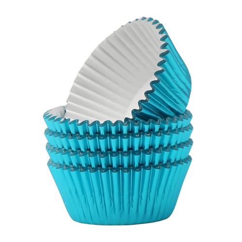 Image of Standard Aqua Blue Foil Cupcake Liners Muffin Baking Cups for Party and More, 100-Count