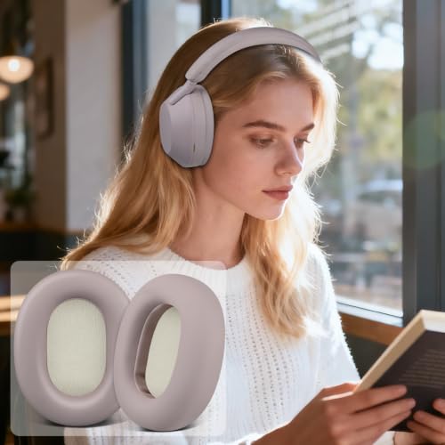 Image of SOULWIT Replacement Earpads for Sony WH-1000XM5 (WH1000XM5) Noise Canceling Headphones, Ear Pads Cushions with Protein Leather and Noise Isolation Memory Foam, Added Thickness - Smoky Pink