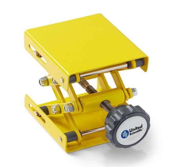 United Scientific™ EcoLift - Gato de Laboratorio, 4 x 4 Pulgadas, Plataforma de Soporte de Tijera de Acero Inoxidable, Mesa de Soporte de elevación de Laboratorio, Rango de Altura de elevación