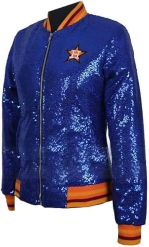Astros blue Sequin Bomber Jacket for women’s- Formal Blue Sparkle Glitter Jacket Outerwear Party Outfit