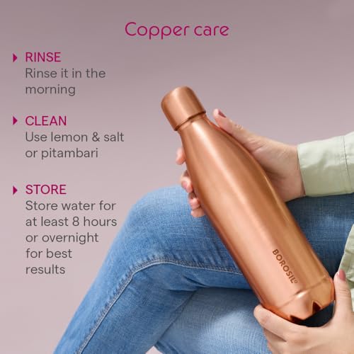 Image of Borosil 1000 ml Canvas Copper Bottle, 100% Pure Copper, BPA Free & Leakproof with Anti-Oxidant Properties of Copper Bottle for Home, School & Office