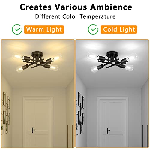 Lomoky Industrial 4-Light Semi Flush Mount Ceiling Light Fixture, Modern Black Close To Ceiling Light, Farmhouse Chandelier Ceiling Lamp For Hallway Kitchen Bedroom Living Room thumb #2