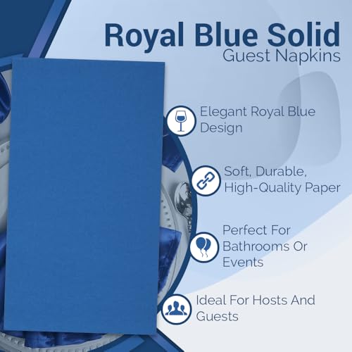 Image of Unique Royal Blue Solid Guest Towels - Pack Of 20 - Absorbent Paper Hand Napkins For Bathroom, Kitchen & Events