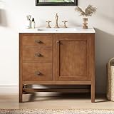 Christopher Knight Home Pyke 36 Inch Bathroom Vanity with Sink, MDF Frame with Ceramic Sink, One Door with Flip-Up Storage and Dual Drawers, Metal Handles, Storage Cabinet, Toilet Organizer, Walnut