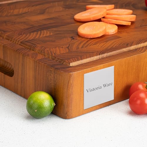 Tabla de cortar rectangular de madera de teca de 43.18 cm con ranura para jugos, reversible y gruesa para cocina miniatura 4