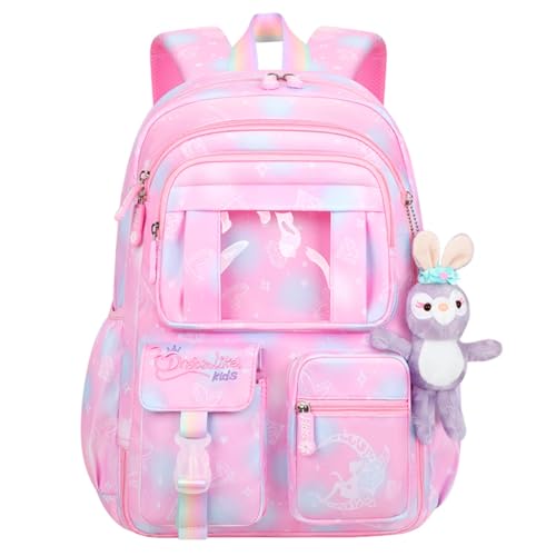 Fivister Girls Backpack,Kids Backpack for Girls Lightweight with Compartment,Girls Bookbag for Elementary Primary School((Pink)