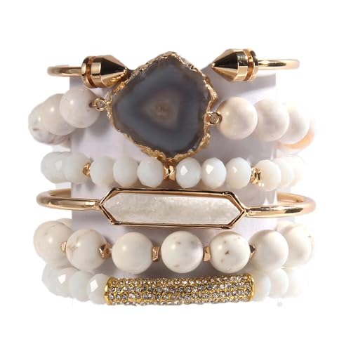 Yomisa 5PCS 6PCS Natural Boho Beaded Bracelets/Bangle for Women Men,Healing Turquoise Jasper Agate Crystal Gemstone Stone Chakra Multilayer Wrap Bohemian Handmade Jewelry Beads Stretch Bracelet Set